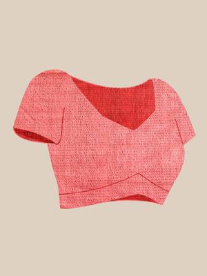 Baby pink and orange half half cotton saree 5