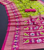  Lime Yellow Beautiful Crushed dola silk Saree with foil work 