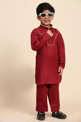 Maroon pathani cotton kurta pajama set for boys party,wedding outfits