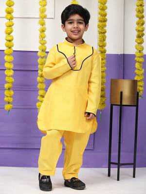Yellow pathani cotton kurta pajama set for boys party,wedding outfits 1