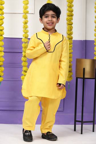 Yellow pathani cotton kurta pajama set for boys party,wedding outfits