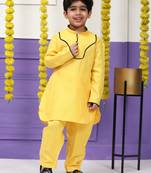 Yellow pathani cotton kurta pajama set for boys party,wedding outfits
