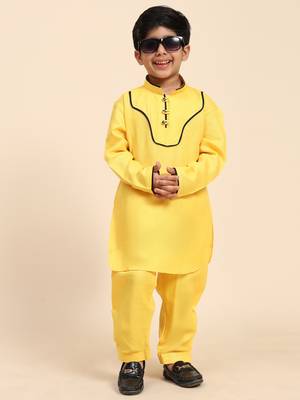 Yellow pathani cotton kurta pajama set for boys party,wedding outfits 2