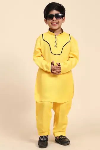 Yellow pathani cotton kurta pajama set for boys party,wedding outfits