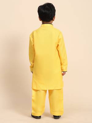 Yellow pathani cotton kurta pajama set for boys party,wedding outfits 3