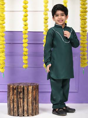 Dark green pathani cotton kurta pajama set for boys party,wedding outfits 1