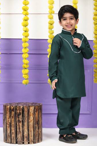 Dark green pathani cotton kurta pajama set for boys party,wedding outfits