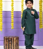 Dark green pathani cotton kurta pajama set for boys party,wedding outfits