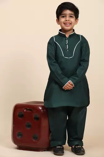 Dark green pathani cotton kurta pajama set for boys party,wedding outfits