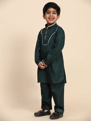 Dark green pathani cotton kurta pajama set for boys party,wedding outfits 3