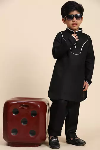 Black pathani cotton kurta pajama set for boys party,wedding outfits