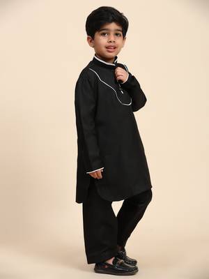 Black pathani cotton kurta pajama set for boys party,wedding outfits 4
