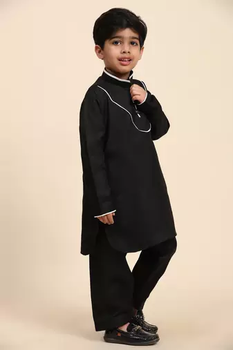 Black pathani cotton kurta pajama set for boys party,wedding outfits