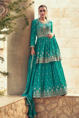 Heavy designer embroidered rama colour ghaghra kameez dress for designer wedding looks 1