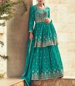 Heavy designer embroidered rama colour ghaghra kameez dress for designer wedding looks