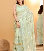 Amazingly Pista Trending Sequins Work Designer Partywear Saree