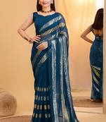 Amazingly Teal Blue Trending Sequins Work Designer Partywear Saree