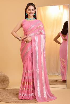 Amazingly Pink Trending Sequins Work Designer Partywear Saree 1