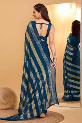 Amazingly Teal Blue Trending Sequins Work Designer Partywear Saree 2