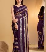 Amazingly Wine Trending Sequins Work Designer Partywear Saree