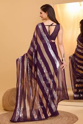Amazingly Wine Trending Sequins Work Designer Partywear Saree 2