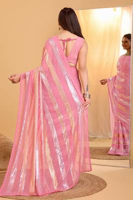 Amazingly Pink Trending Sequins Work Designer Partywear Saree 2