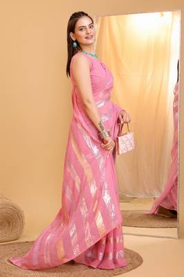Amazingly Pink Trending Sequins Work Designer Partywear Saree 4
