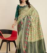 Pista Ethnic Banarasi silk blend Woven Saree