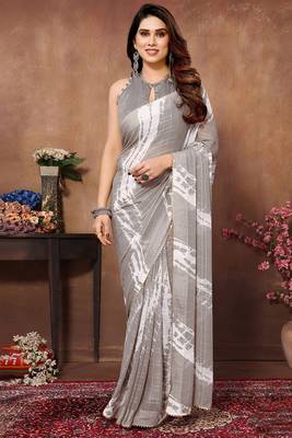 pre draped grey fancy stylish partywear saree 1
