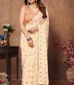 ready to wear cream fancy stylish partywear saree