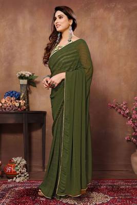 ready made green fancy stylish partywear saree 2