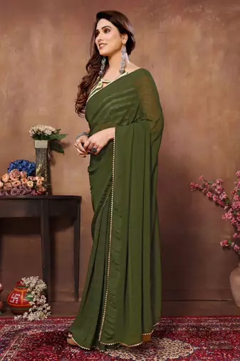 ready made green fancy stylish partywear saree