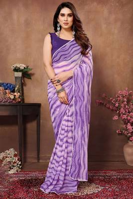 pre-stitched purple fancy stylish partywear saree 1