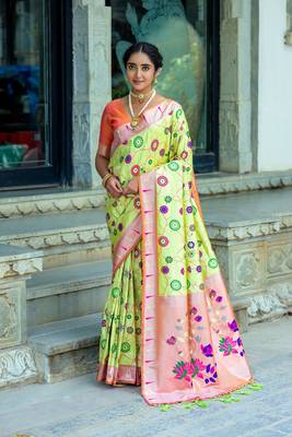 Pista Ethnic Woven Paithani Meenakari Work Banarasi silk blend Saree 1