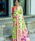 Pista Ethnic Woven Paithani Meenakari Work Banarasi silk blend Saree