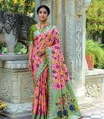 Orange Ethnic Woven Paithani Meenakari Work Banarasi silk blend Saree