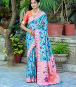 Rama Ethnic Woven Paithani Meenakari Work Banarasi silk blend Saree