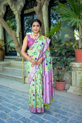 Sea Green Ethnic Woven Paithani Meenakari Work Banarasi silk blend Saree 1