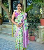 Sea Green Ethnic Woven Paithani Meenakari Work Banarasi silk blend Saree