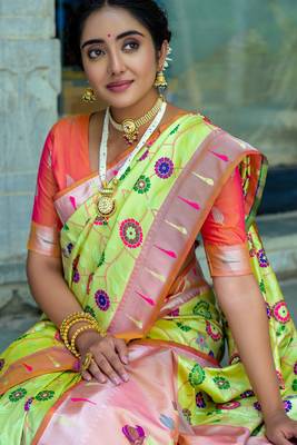 Pista Ethnic Woven Paithani Meenakari Work Banarasi silk blend Saree 2