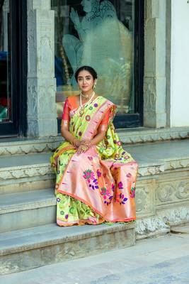 Pista Ethnic Woven Paithani Meenakari Work Banarasi silk blend Saree 3
