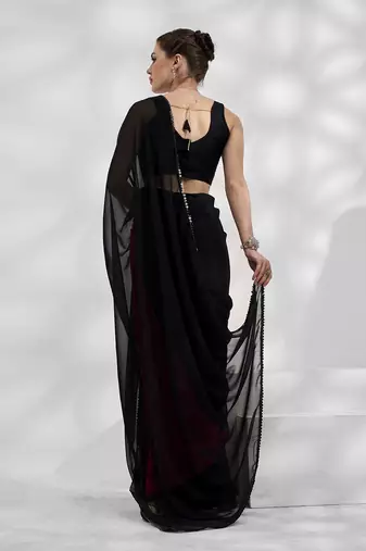 Black Georgette c Fancy Girlish Partywear Saree