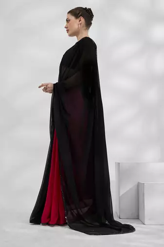 Black Georgette c Fancy Girlish Partywear Saree
