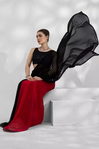 Black Georgette c Fancy Girlish Partywear Saree