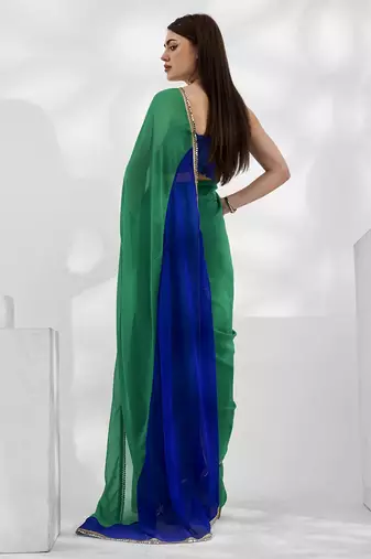 Green Georgette c Fancy Girlish Partywear Saree