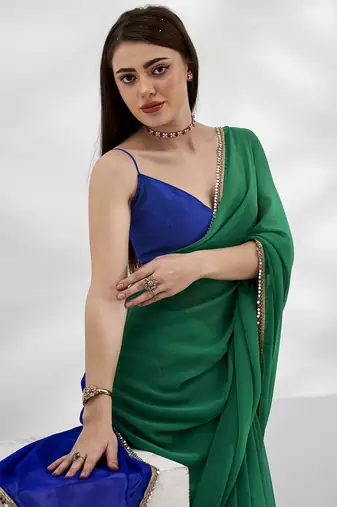 Green Georgette c Fancy Girlish Partywear Saree