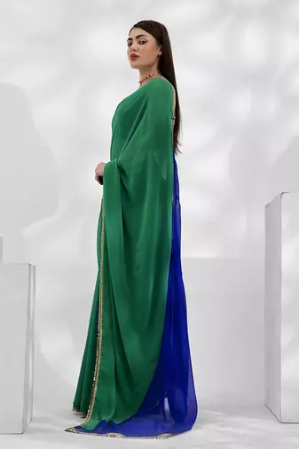 Green Georgette c Fancy Girlish Partywear Saree