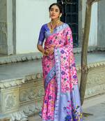 Pink Ethnic Woven Paithani Meenakari Work Banarasi silk blend Saree