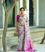 Pista Ethnic Woven Paithani Meenakari Work Banarasi silk blend Saree
