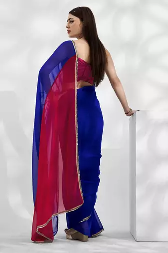 Blue Georgette c Fancy Girlish Partywear Saree